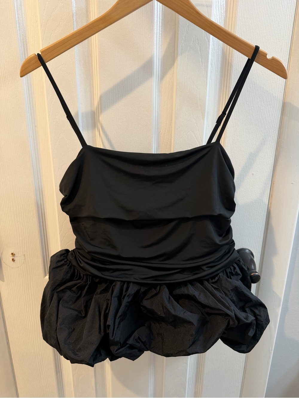 Future Collective Black Spaghetti Strap Bubble Hem Tank, Size Medium